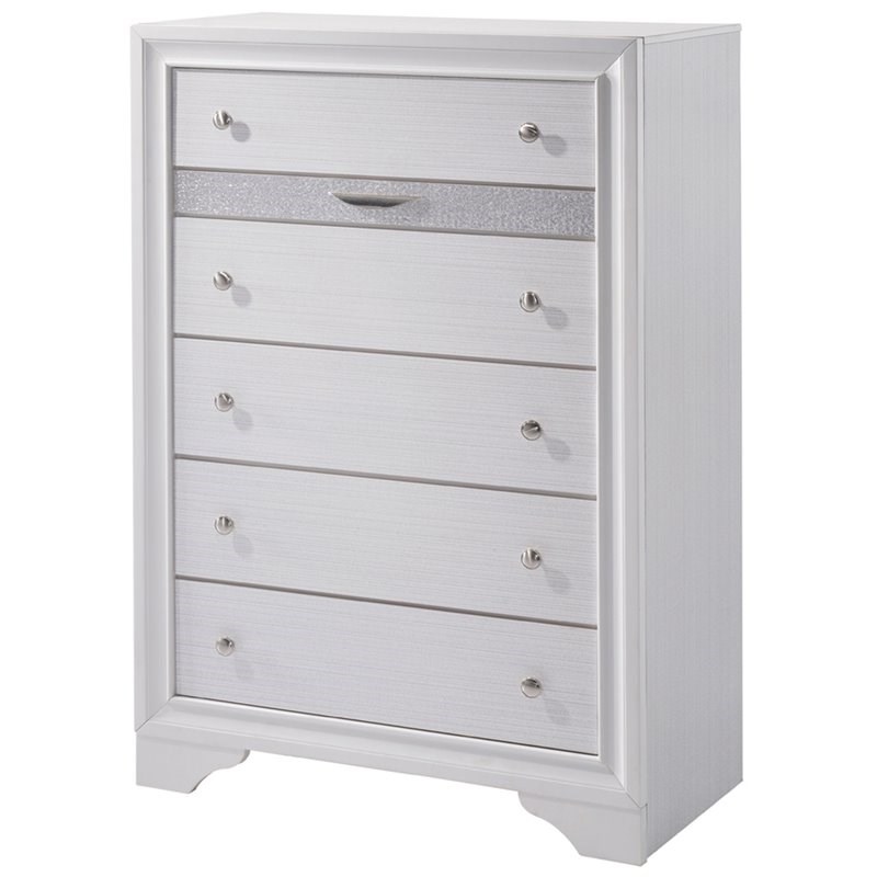 Bowery Hill Contemporary Solid Wood 5-Drawer Chest in White Finish