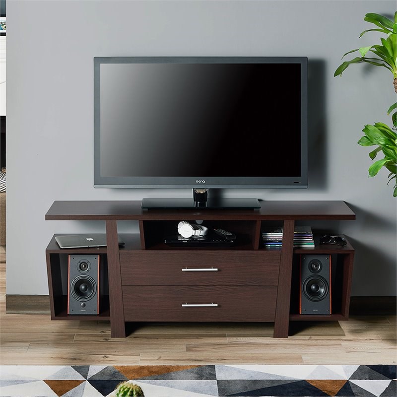 Bowery Hill Modern Wooden 59-Inch TV Stand in Espresso Finish