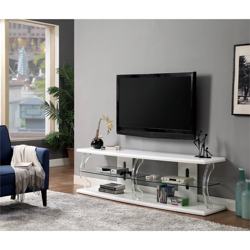 Bowery Hill Contemporary Wood Storage 72-Inch TV Stand in White