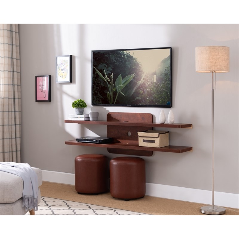 Bowery Hill Wood 2-Tier Floating TV Stand in Vintage Walnut Finish