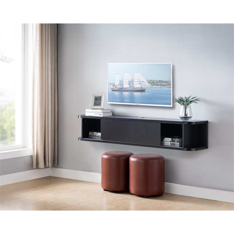 Bowery Hill Wooden Wall Mounted TV Stand in Cappuccino Finish
