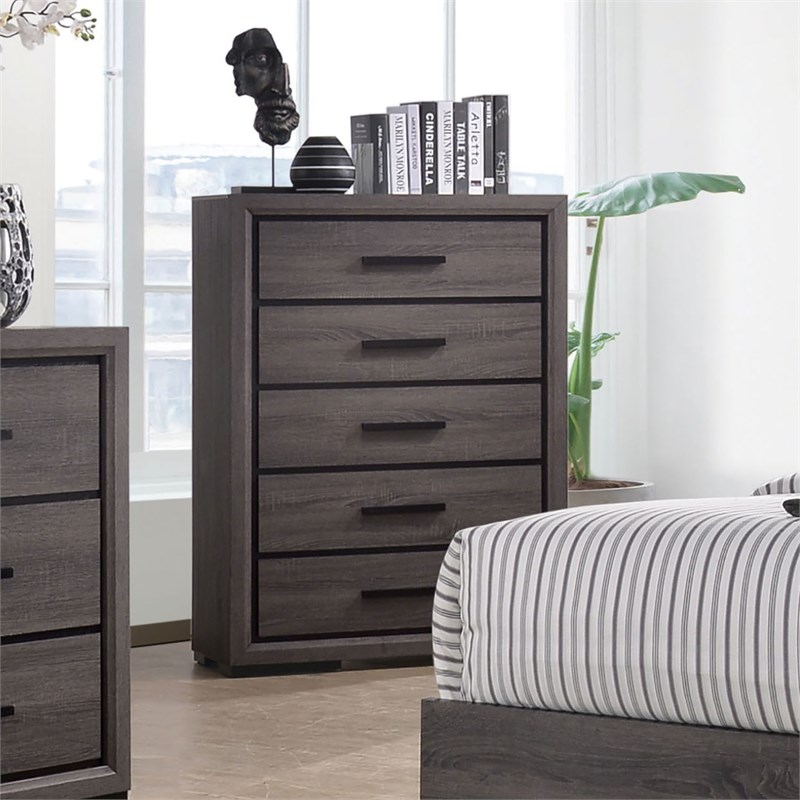 Bowery Hill Contemporary Wooden 5-Drawer Chest in Gray Finish
