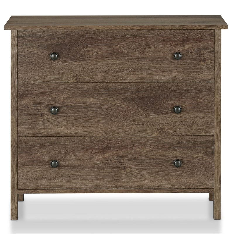 Bowery Hill Rustic Wood 3-Drawer Dresser in Distressed Walnut