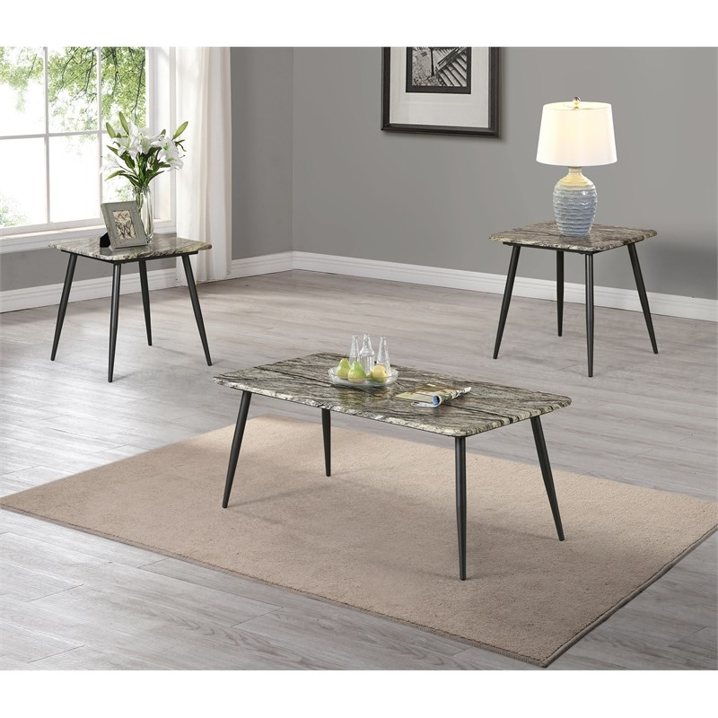 Bowery Hill Mid-Century Wood 3-Piece Coffee Table Set in Gray Finish