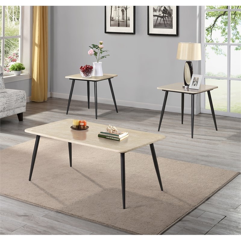 Bowery Hill Wood 3-Piece Coffee Table Set in Natural Tone Finish