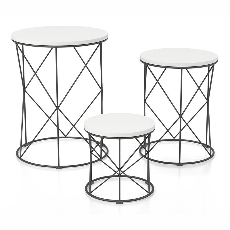 Bowery Hill Contemporary Wood 3-Piece Nesting Tables in White