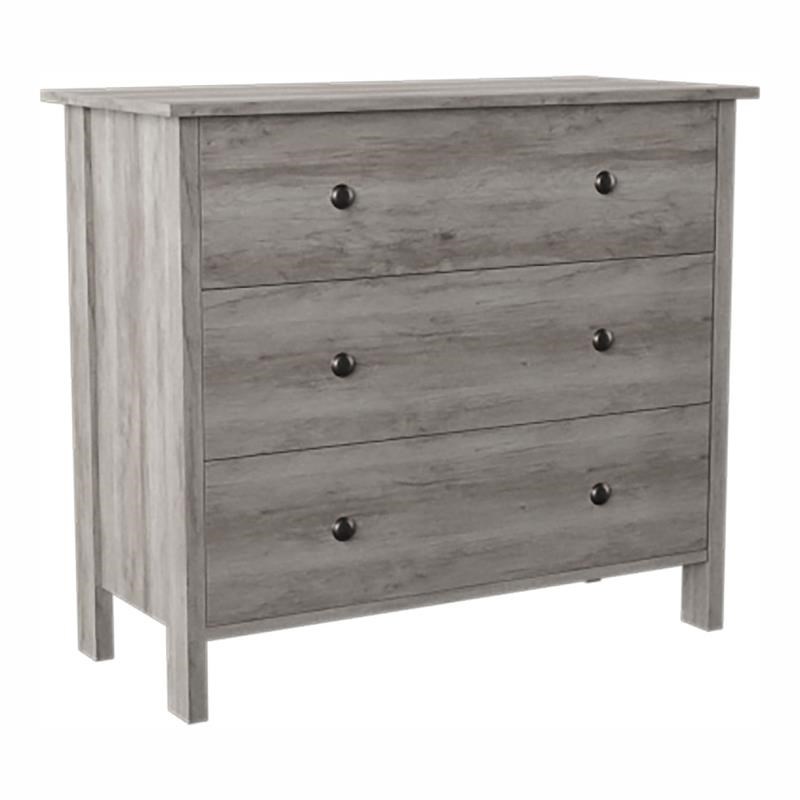 Bowery Hill Transitional Wood 3-Drawer Chest in Gray Oak Finish
