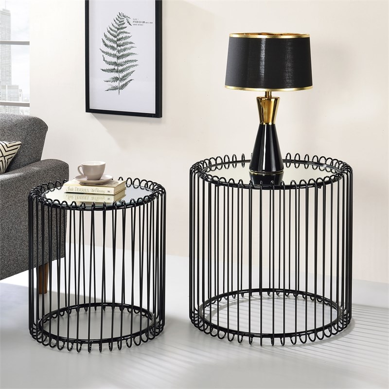 Bowery Hill Contemporary Metal 2-Piece Nesting Table in Black