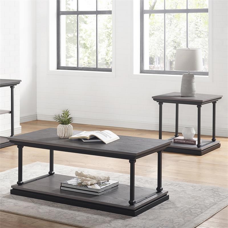 Bowery Hill Wood 2-Piece Coffee Table Set in Antique Gray Finish