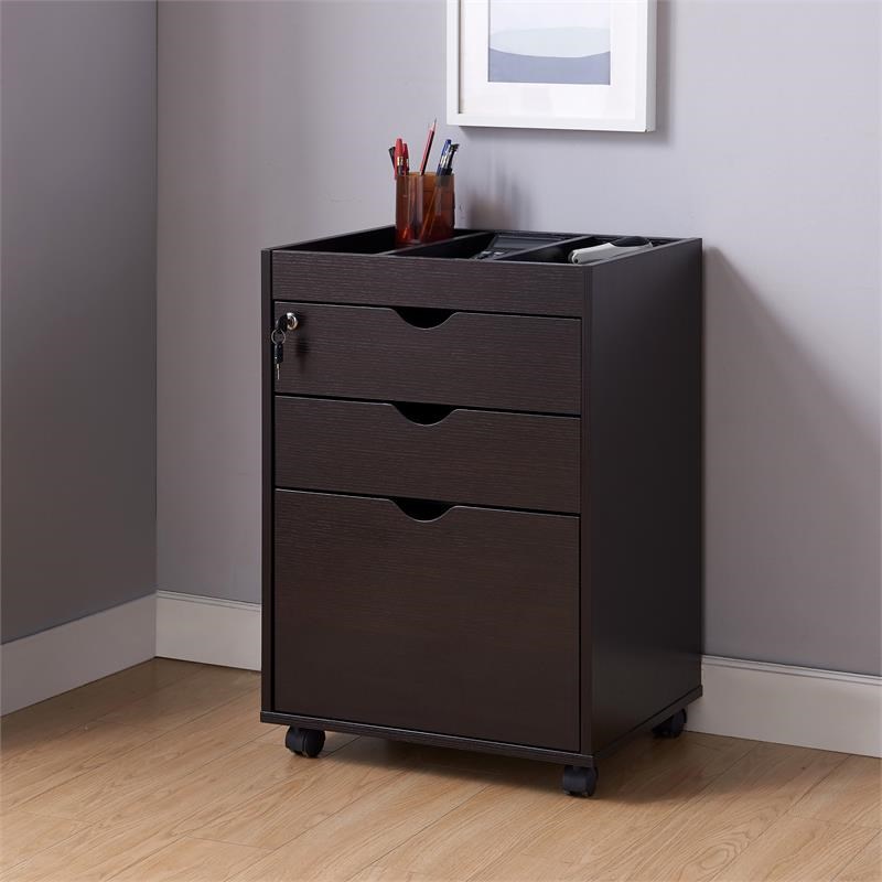Bowery Hill Transitional Wood 3-Drawer File Cabinet in Cappuccino