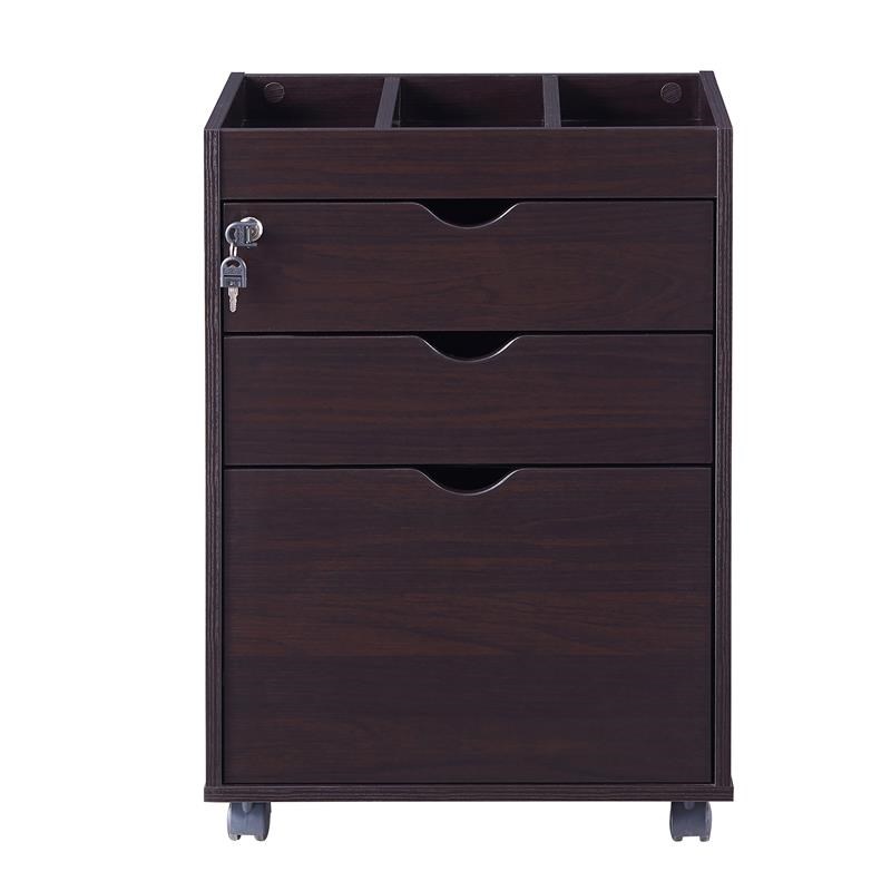 Bowery Hill Transitional Wood 3-Drawer File Cabinet in Cappuccino