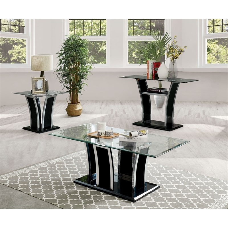 Bowery Hill Contemporary Metal 3-Piece Coffee Table Set in Black Finish