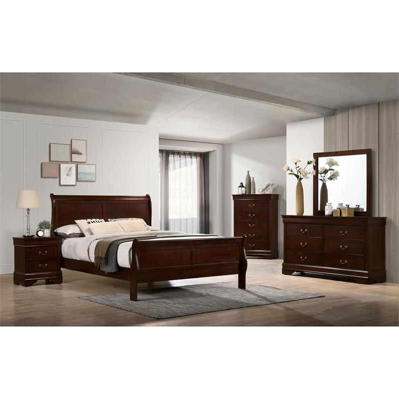 Bowery Hill Transitional Solid Wood 5-Drawer Chest in Cherry