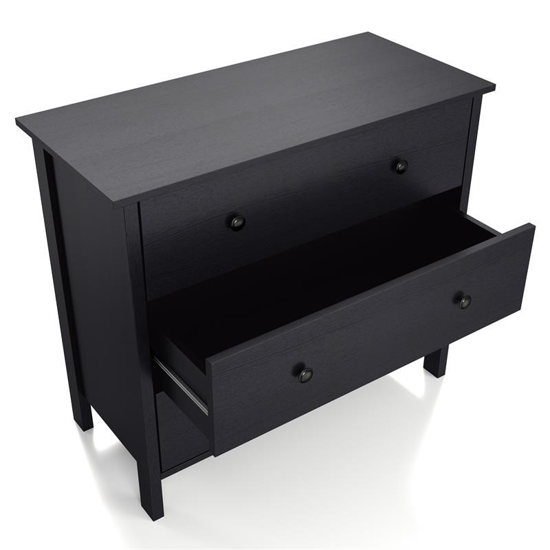 Bowery Hill Transitional Rustic Wood 3-Drawer Dresser in Black Finish