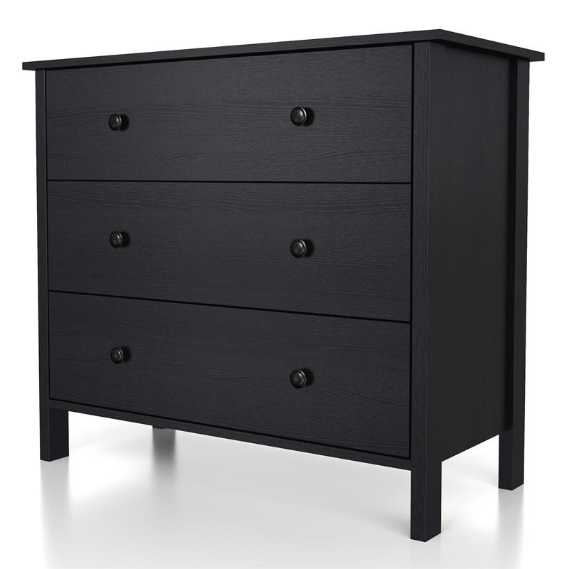 Bowery Hill Transitional Rustic Wood 3-Drawer Dresser in Black Finish