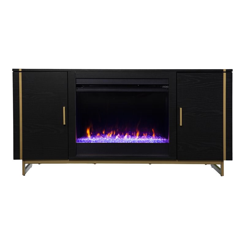 Bowery Hill Color Changing Fireplace Console with Media Storage in Black/Gold