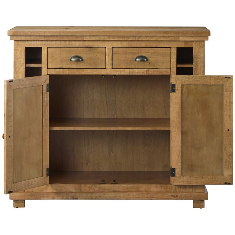 Bowery Hill Transitional Wooden Wine Rack Server in Distressed Pine Finish