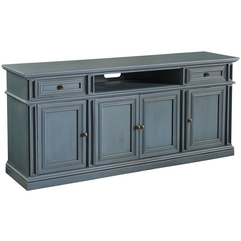 Bowery Hill Traditional Wooden 72 Inch TV Console in Antique Blue Finish