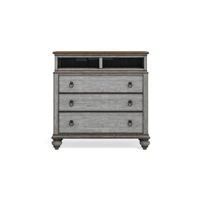 Bowery Hill Farmhouse Wood Media Chest with Weathered Gray Finish
