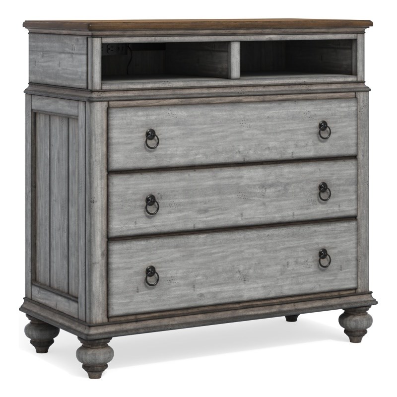 Bowery Hill Farmhouse Wood Media Chest with Weathered Gray Finish
