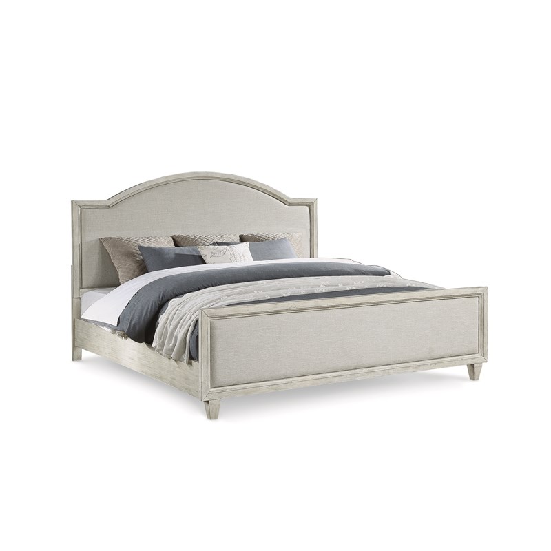 Bowery Hill Coastal Cottage Gray Upholstered Wooden King Bed
