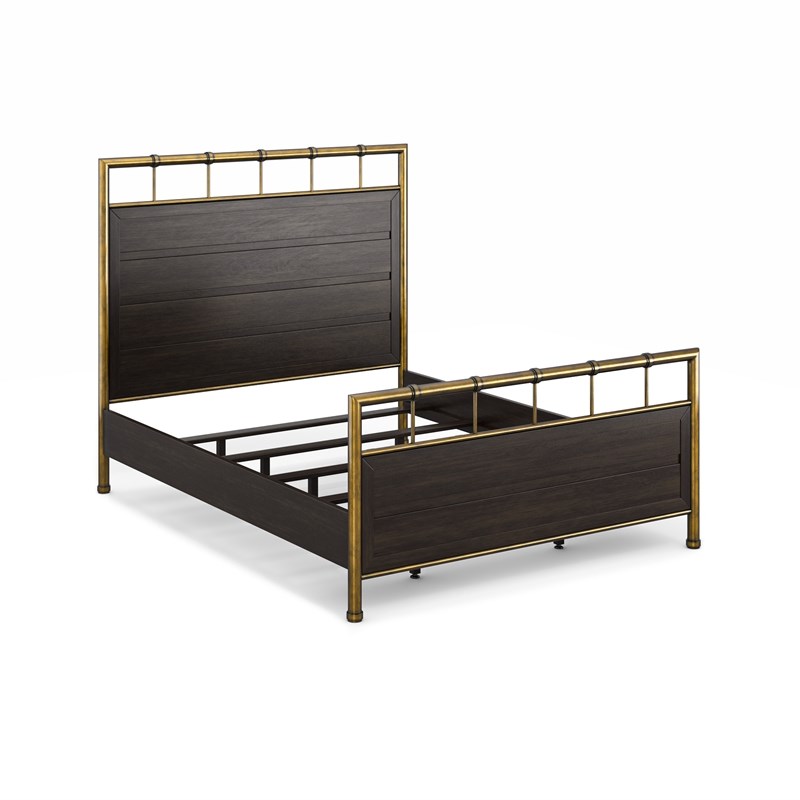 Bowery Hill Mid-Century Dark Brown Queen Wood and Metal Framed Bed