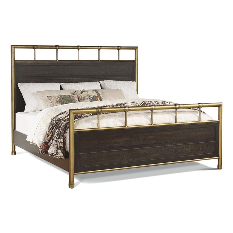 Bowery Hill Mid-Century Dark Brown Queen Wood and Metal Framed Bed