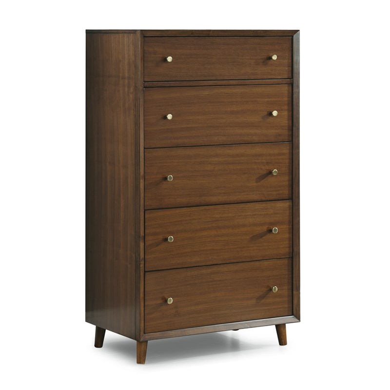Bowery Hill Mid-Century Styled Wooden Drawer Chest in Brown Finish