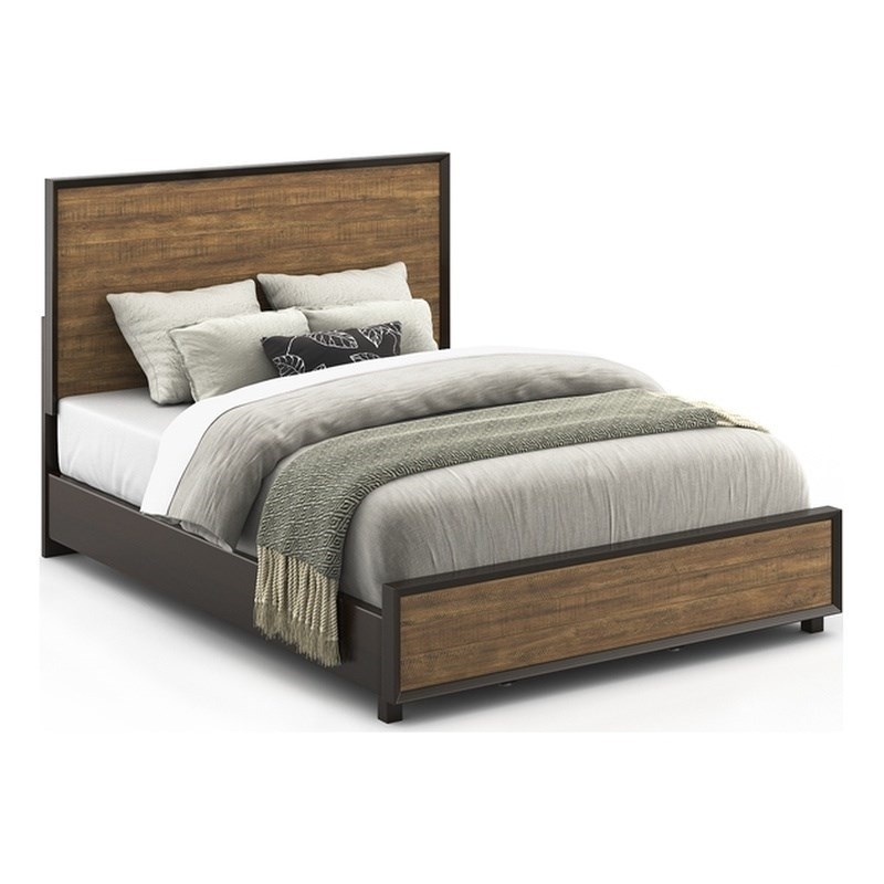 Bowery Hill Modern Rustic Brown Queen Bed made from Walnut and Acacia Wood