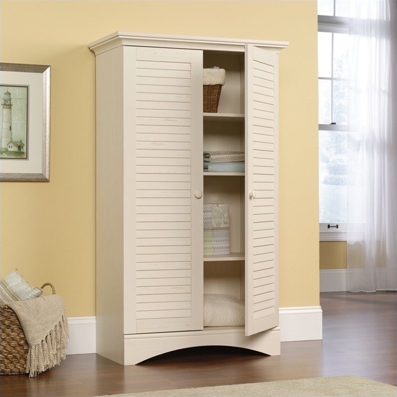 Bowery Hill Wooden Storage Cabinet with 4 Adjustable Shelves in Antique White