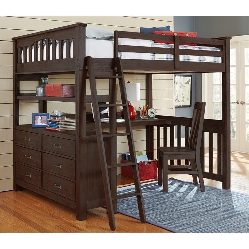 Bowery Hill Wooden Full Loft Bed with Desk in Espresso Finish