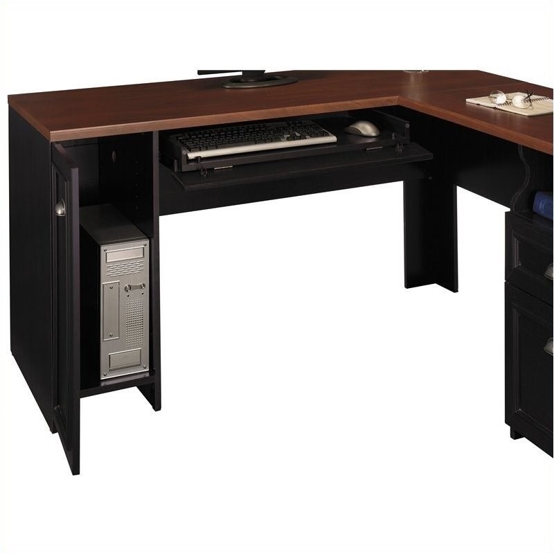 Pemberly Row L-Shaped Wood Computer Desk in Black