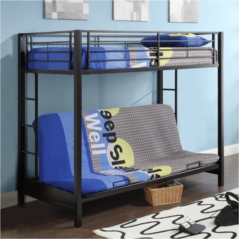 pemberly row metal twin over futon bunk bed frame in black pr190684