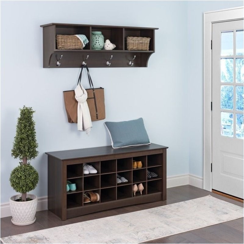 Pemberly Row Espresso Entryway Cubbie Shelf Coat Rack Homesquare
