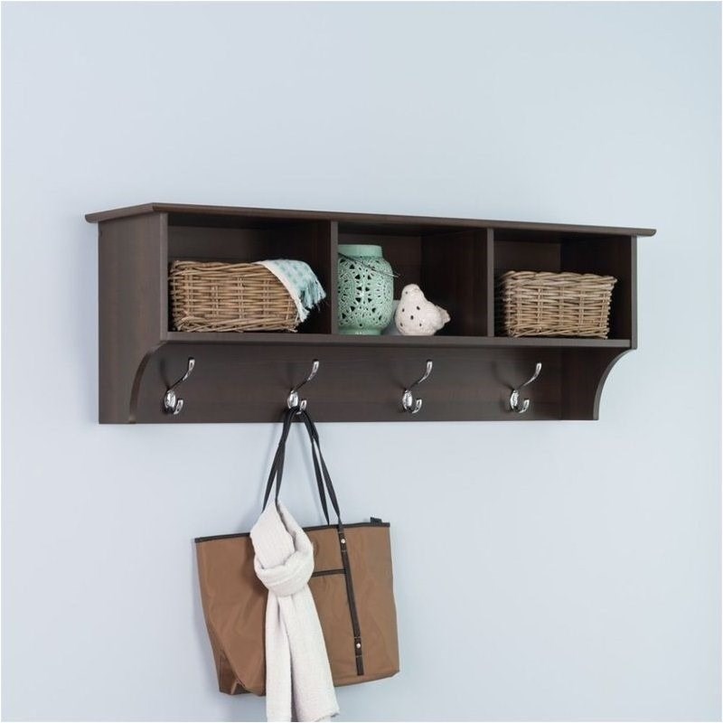 Pemberly Row Espresso Entryway Cubbie Shelf Coat Rack Homesquare