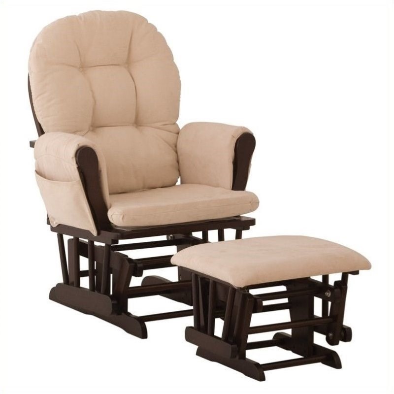 Pemberly Row Glider and Ottoman in Espresso and Beige