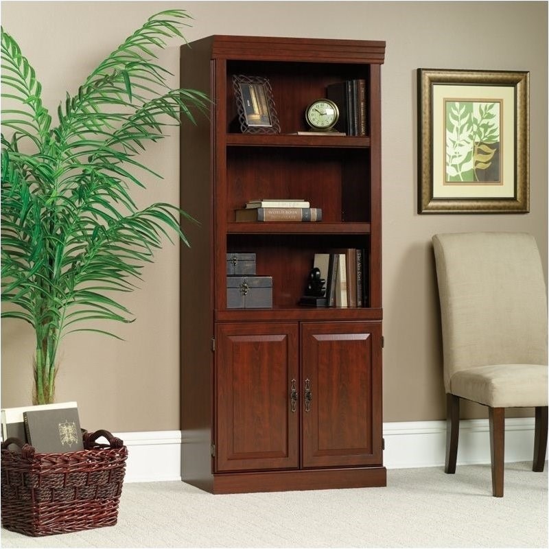 pemberly row 3 shelf wood bookcase in classic cherry pr238748