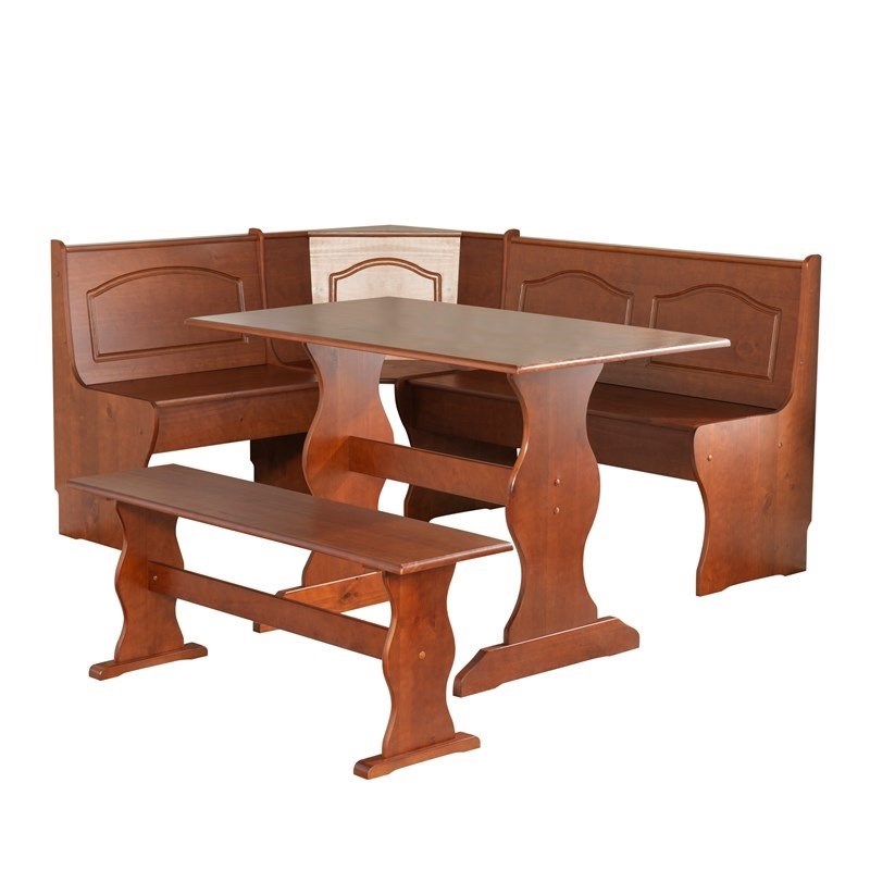 Pemberly Row Wood Breakfast Corner Nook Table Set in Walnut Brown