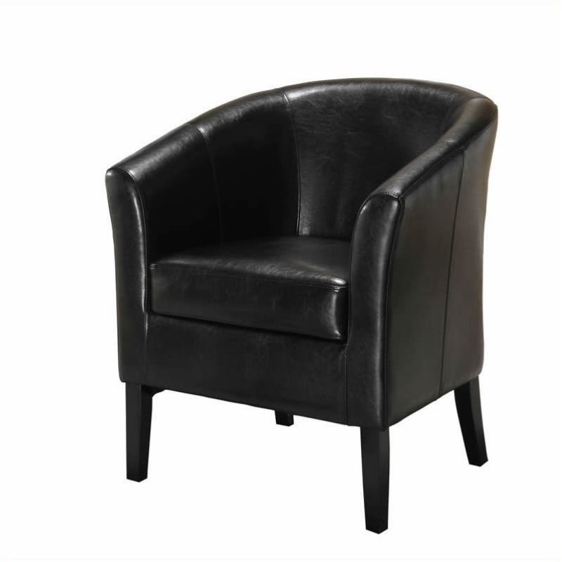 Pemberly Row Faux Leather Barrel Accent Chair in Black