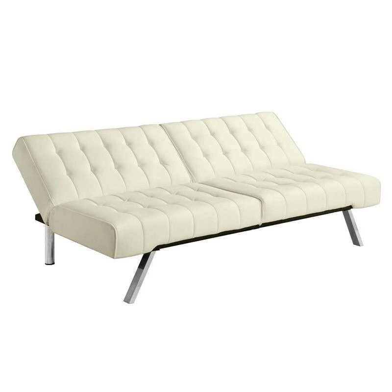 Pemberly Row Faux Leather Convertible Sofa in Vanilla