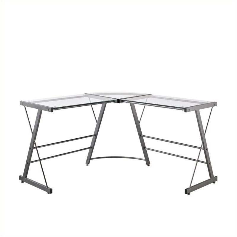 Pemberly Row Glass L-Shaped Computer Desk