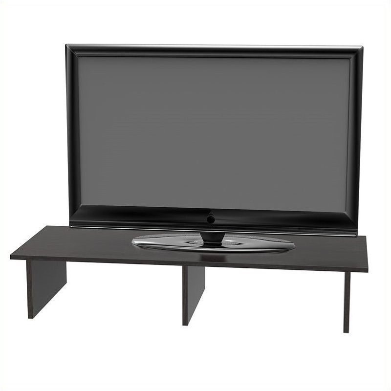 Pemberly Row Contemporary Large Monitor Riser in Black Wood Finish