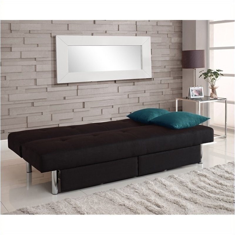 Pemberly Row Convertible Sofa with Storage in Black Microfiber
