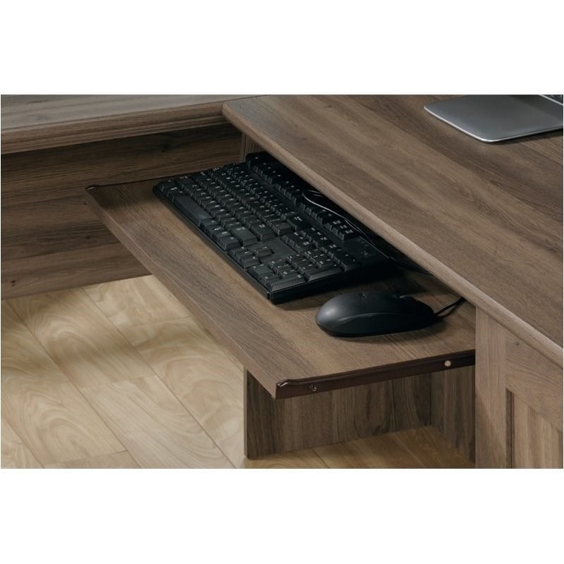 Pemberly Row Contemporary Wood L Shaped Computer Desk in Salt Oak