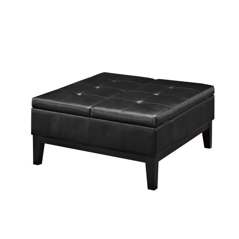 Pemberly Row Faux Leather Coffee Table, Leather Coffee Table Storage Ottoman