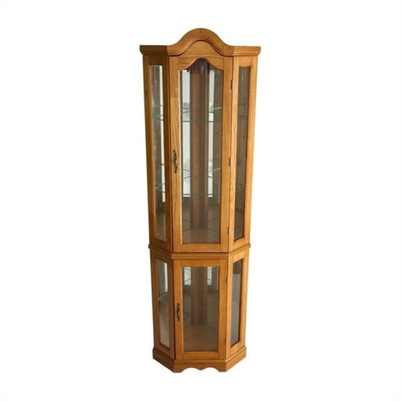 Golden oak brown corner curio cabinet curio cabinet