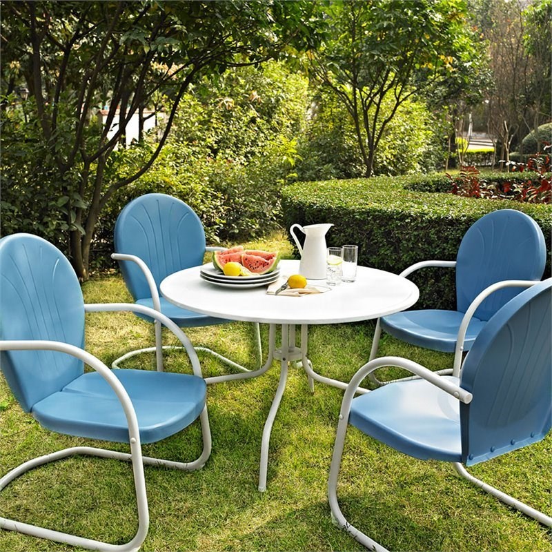Pemberly Row 5 Piece Metal Patio Dining Set in Blue