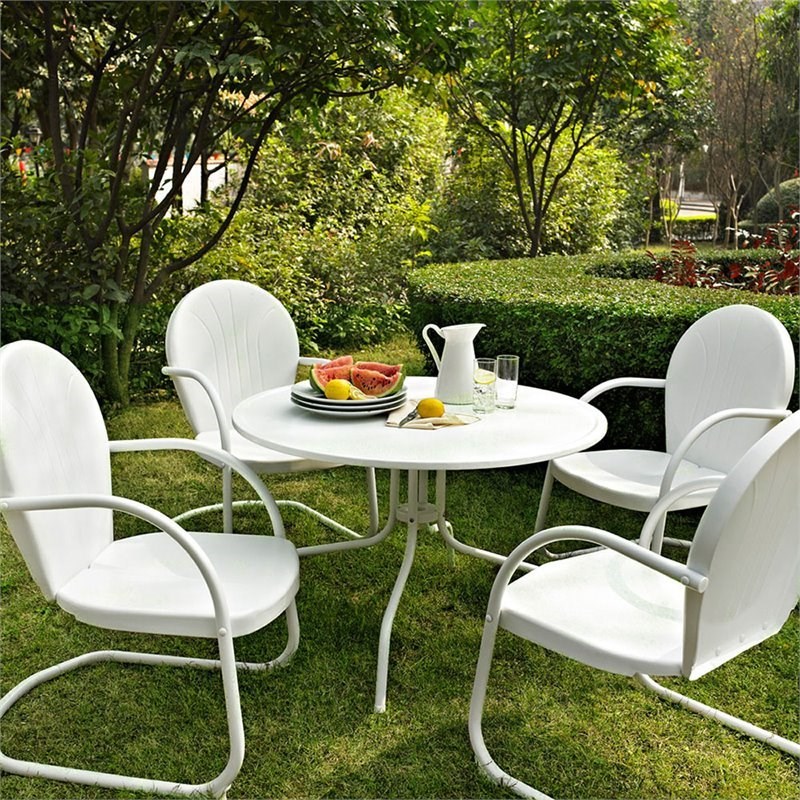Pemberly Row 5 Piece Metal Patio Dining Set in White