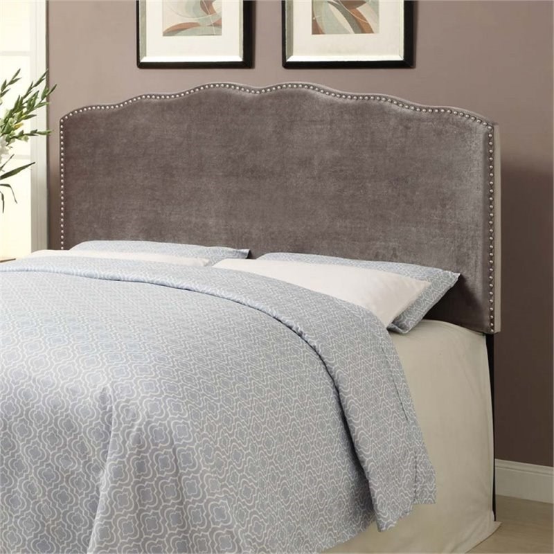 Pemberly Row Velvet Upholstered King Panel Headboard In Silver - Pr-1604804