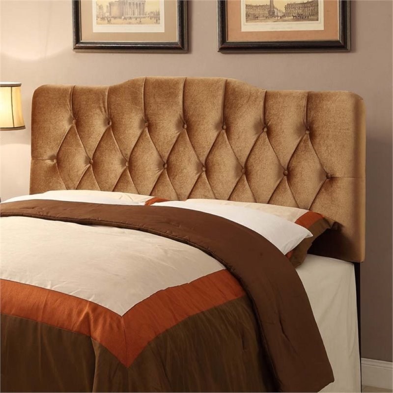 Pemberly Row Velvet Upholstered Queen Panel Headboard in Rich Bronze